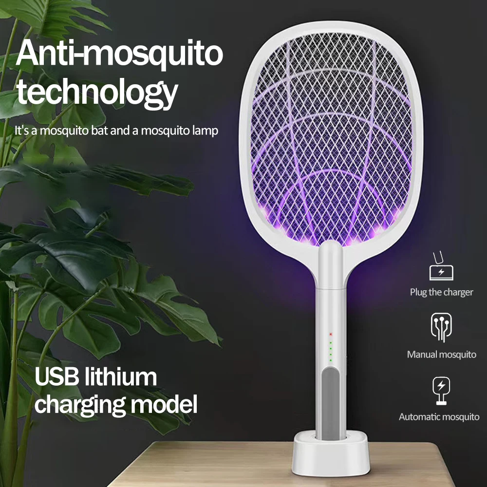 

New 3000V Electric Insect Racket Swatter Zapper USB 1200mAh Rechargeable Mosquito Swatter Kill Fly Bug Zapper Killer Trap