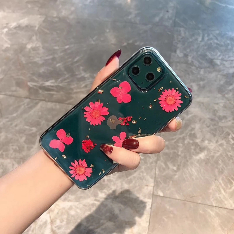 Tfshining Прозрачный блестящий высушенный цветочный чехол для телефона iPhone 11 Pro Max X XS