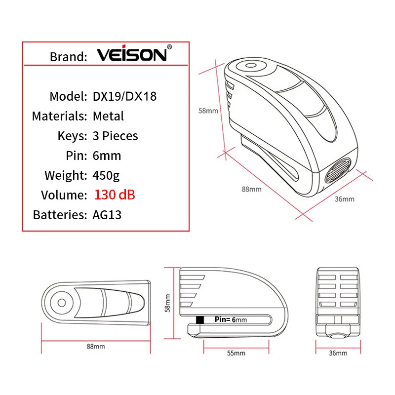 VEISON водонепроницаемый мотоциклетный замок с сигнализацией для скутера