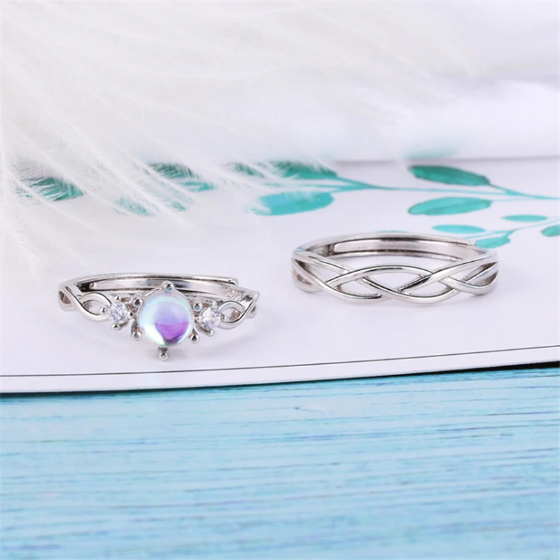 Пара корейских модных парных колец с лунным камнем подходящие ко дню рождения