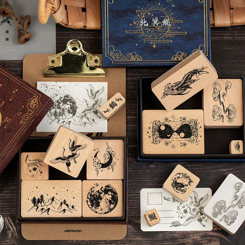 Винтаж Китайский благоприятный Животные Луна штамп DIY деревянные и резиновые