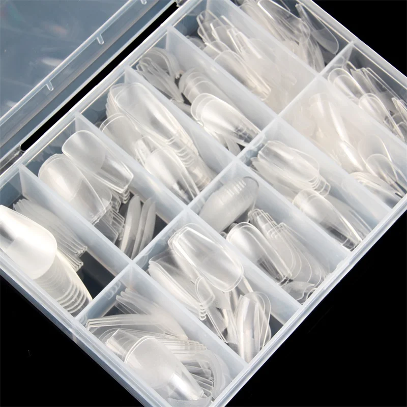 

No Sanding Natural Gel Nail Tips Coffin Shape Soak Off Material Flexible Design 360pcs PP Box Package