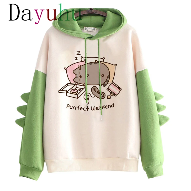 Kawaii Pusheen Кот Harajuku Смешные Мультфильмы толстовки для женщин Ullzang милый корейский