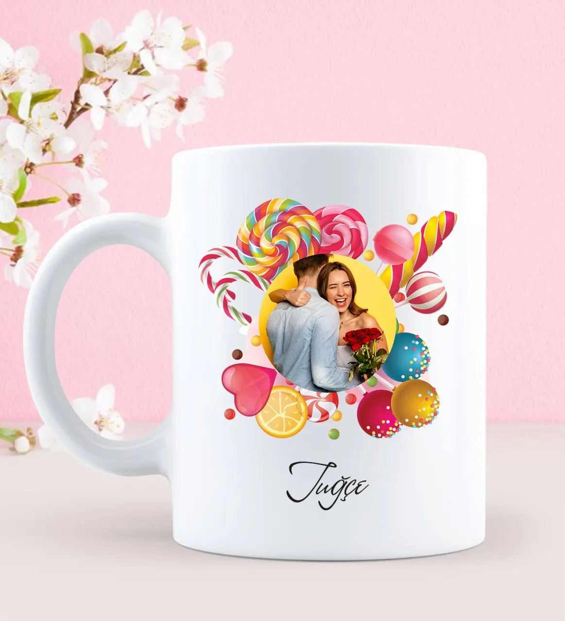 

Персонализированная белая кружка с изображением конфет