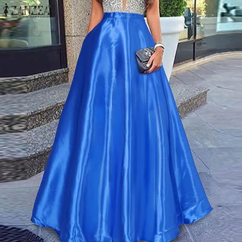 Юбка ZANZEA Женская празднивечерние с завышенной талией модная длинная однотонная