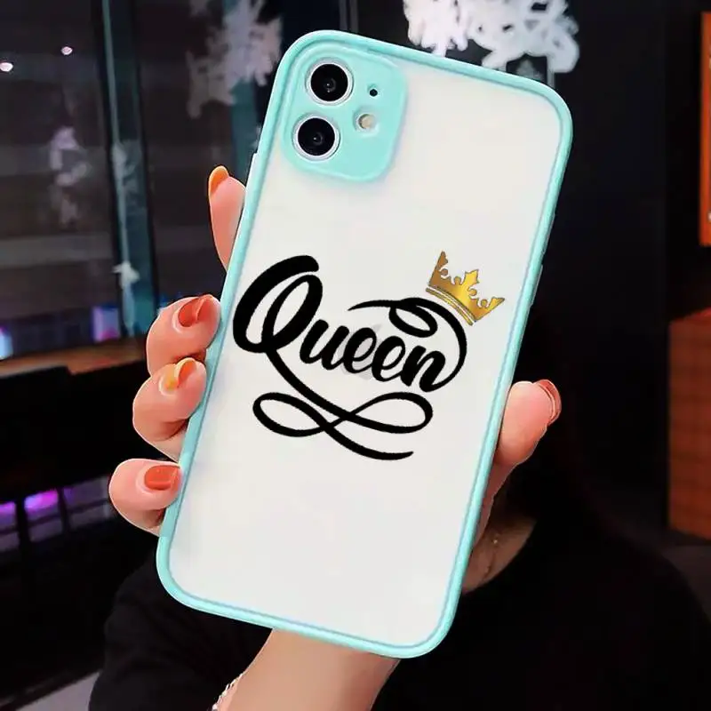 

Crown Letter King Queen Phone Cases Matte Transparent For iPhone 12 Mini 11 Pro XR XS Max 7 8 Plus
