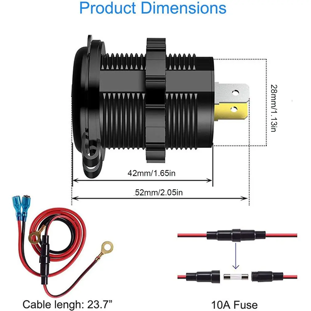 

Quick Charge 3.0 Dual USB Charger Waterproof Socket Aluminum Power Outlet Fast Charge with LED Voltmeter for 12V 24V Car Boat M