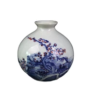 chinese old porcelain blue and white underglaze pomegranate vase with red flower pattern