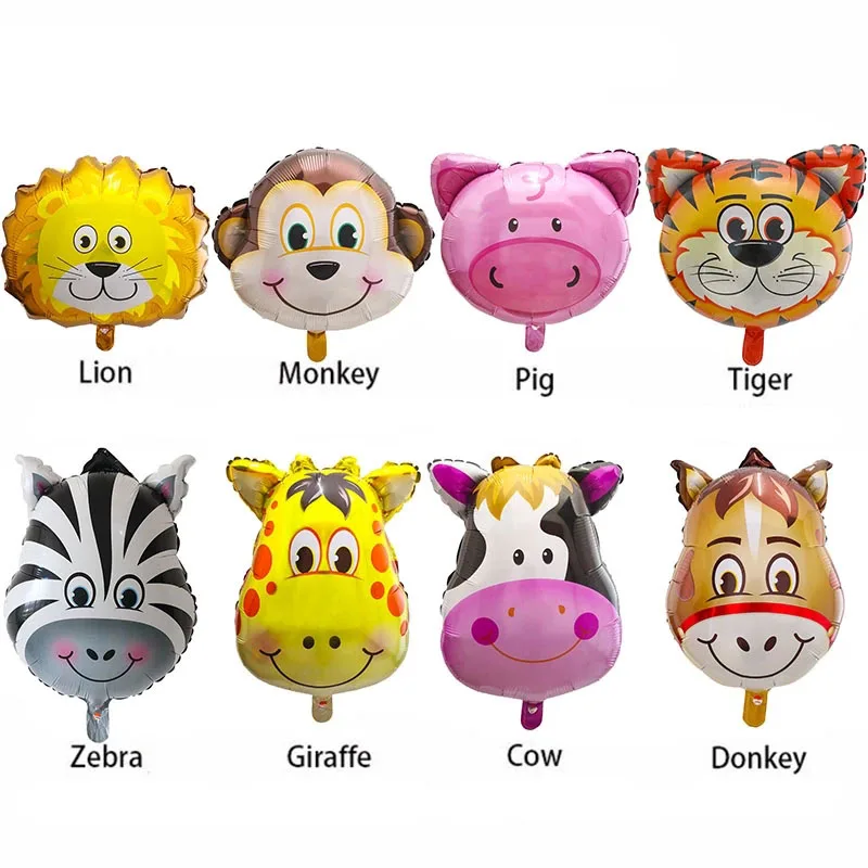 

10/30/50pcs Animal Head Foil Helium Balloons 1st Birthday Party Decoration Kids Toys Baby Shower Zoo Theme Party Supplies Globos