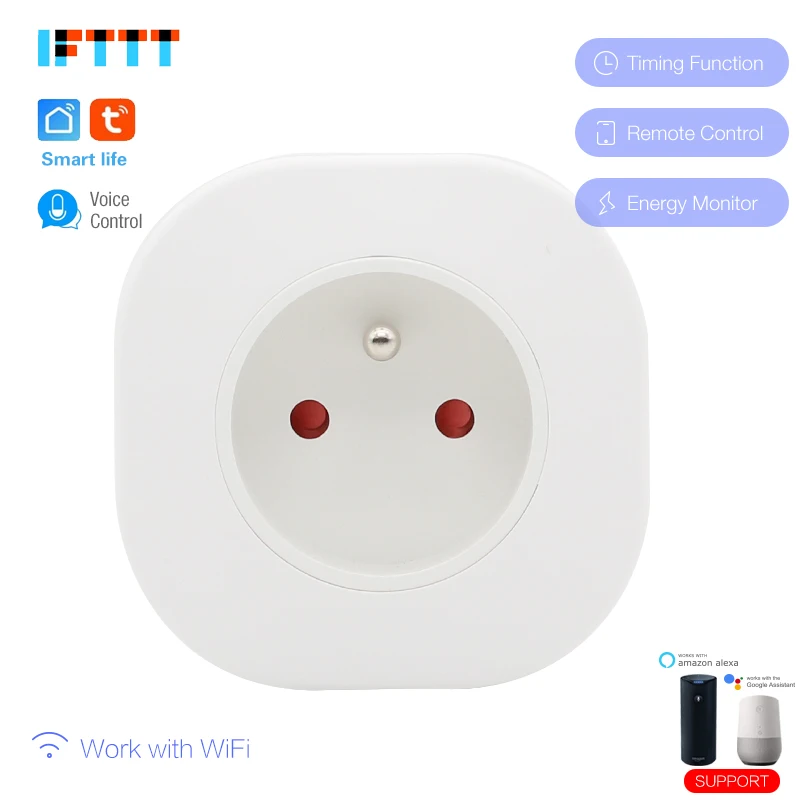 20pcs 16A wifi умная штепсельная вилка французская с монитором питания FR розетка