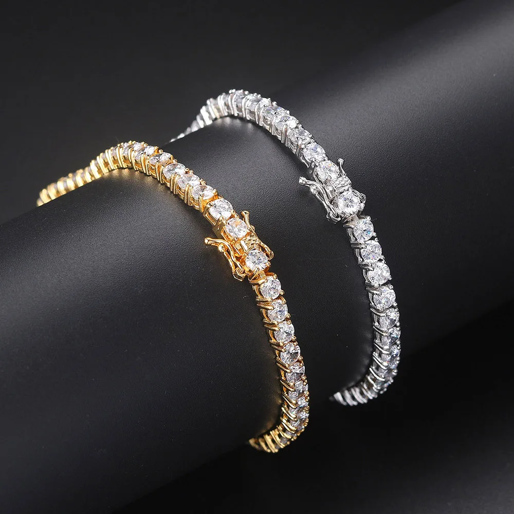 

Luxury Crystal Tennis Bracelet for Women Man Iced Out 1 Row Cubic Zirconia Double Buckle Chain Hiphop Rock Hippie Jewelry OHH118
