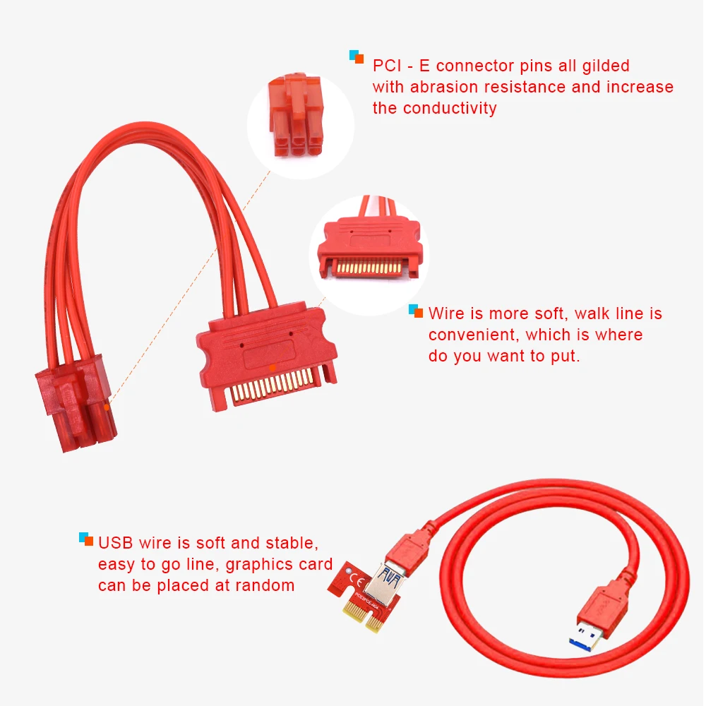 Подъемник TISHRIC PCIE Riser 013 Pro для видеокарты графического процессора Pci Express x16 USB3.0 6