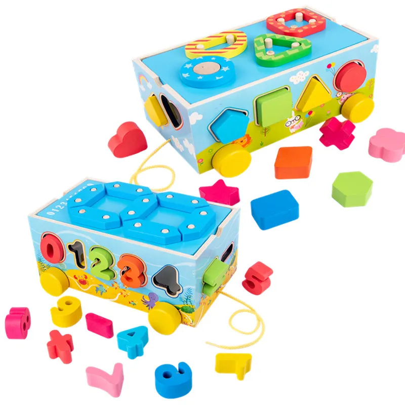 

Wooden Building Blocks Digital Shape Matching Tow Truck Early Educational Toys Intelligence Box Toy for Children Girls Gift