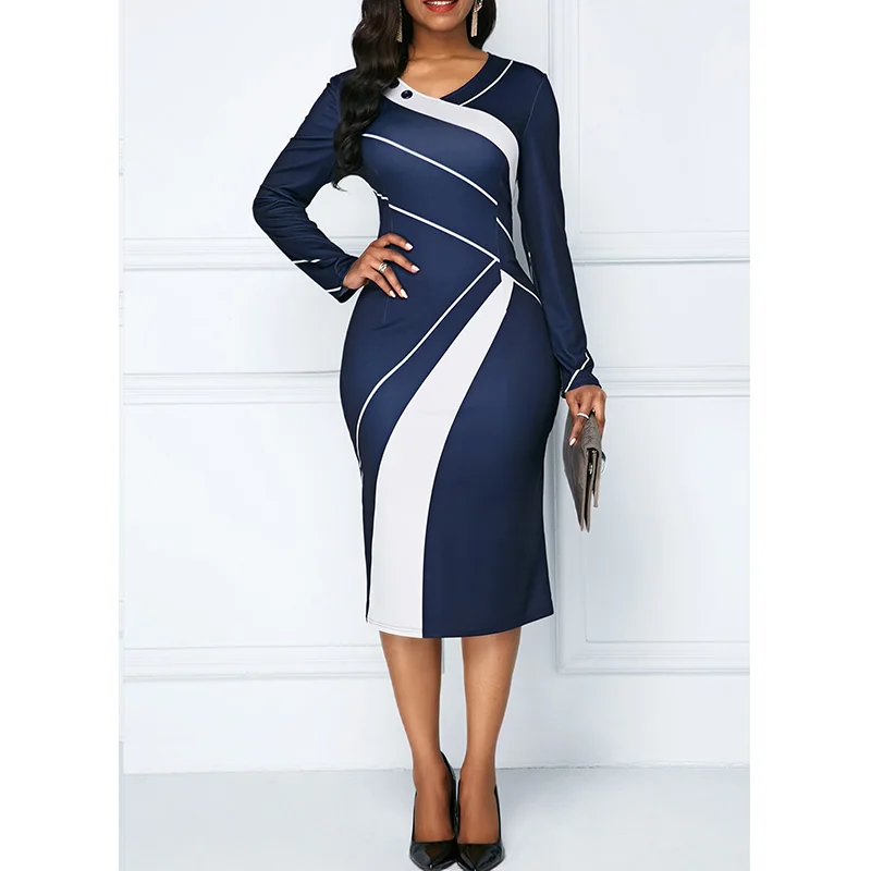 Женское платье карандаш с длинным рукавом и V образным вырезом|Женские платья| |