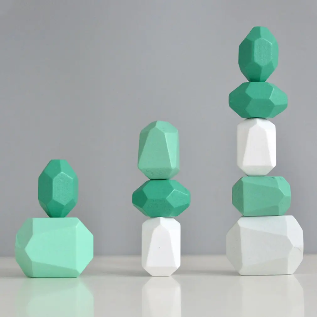 

Creative Wooden Colored Stacking Balancing Stone Children Wooden Colored Stone Rainbow Game Wooden Educational Toy