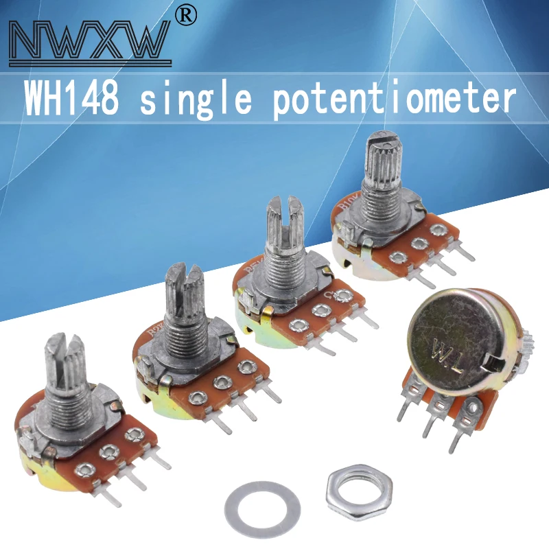 

Потенциометры WH148, 5 шт., B1K, B2K, B5K, B10K, B20K, B50K, B100K, B500K, 3Pin, 15 мм, двойной стереоусилитель 50, 10, 5, 2, 1K, K, 100K, 500K