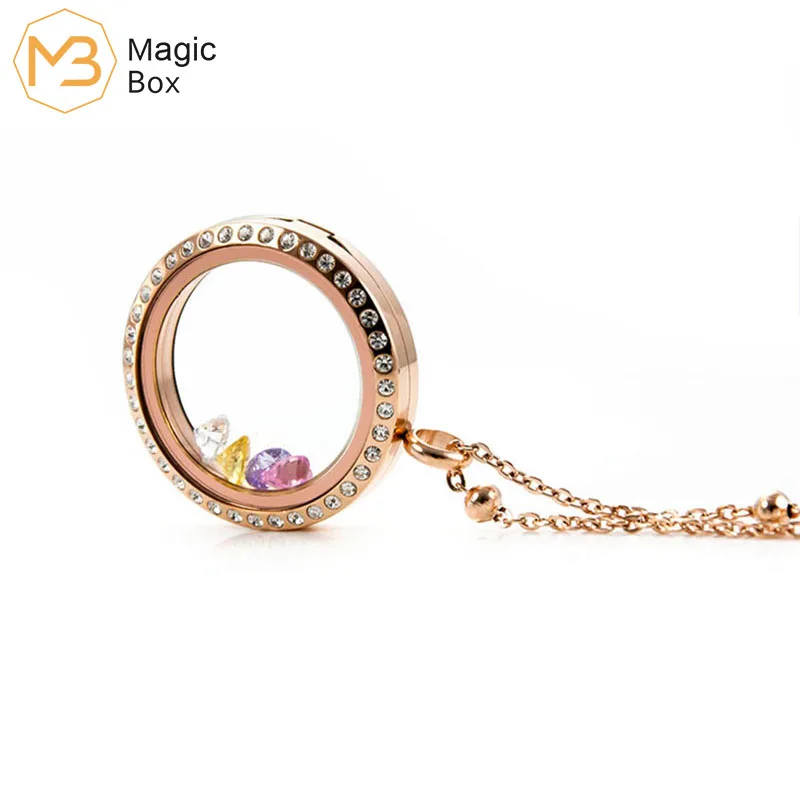 Модная стеклянная коробка с подвеской из нержавеющей стали 316L розовое золото