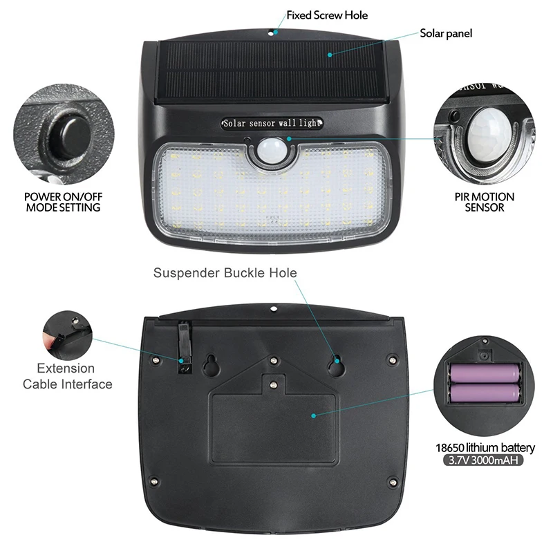 900lm 48 LED солнечный крытый светильник PIR радар движения умная светодиодная лампа