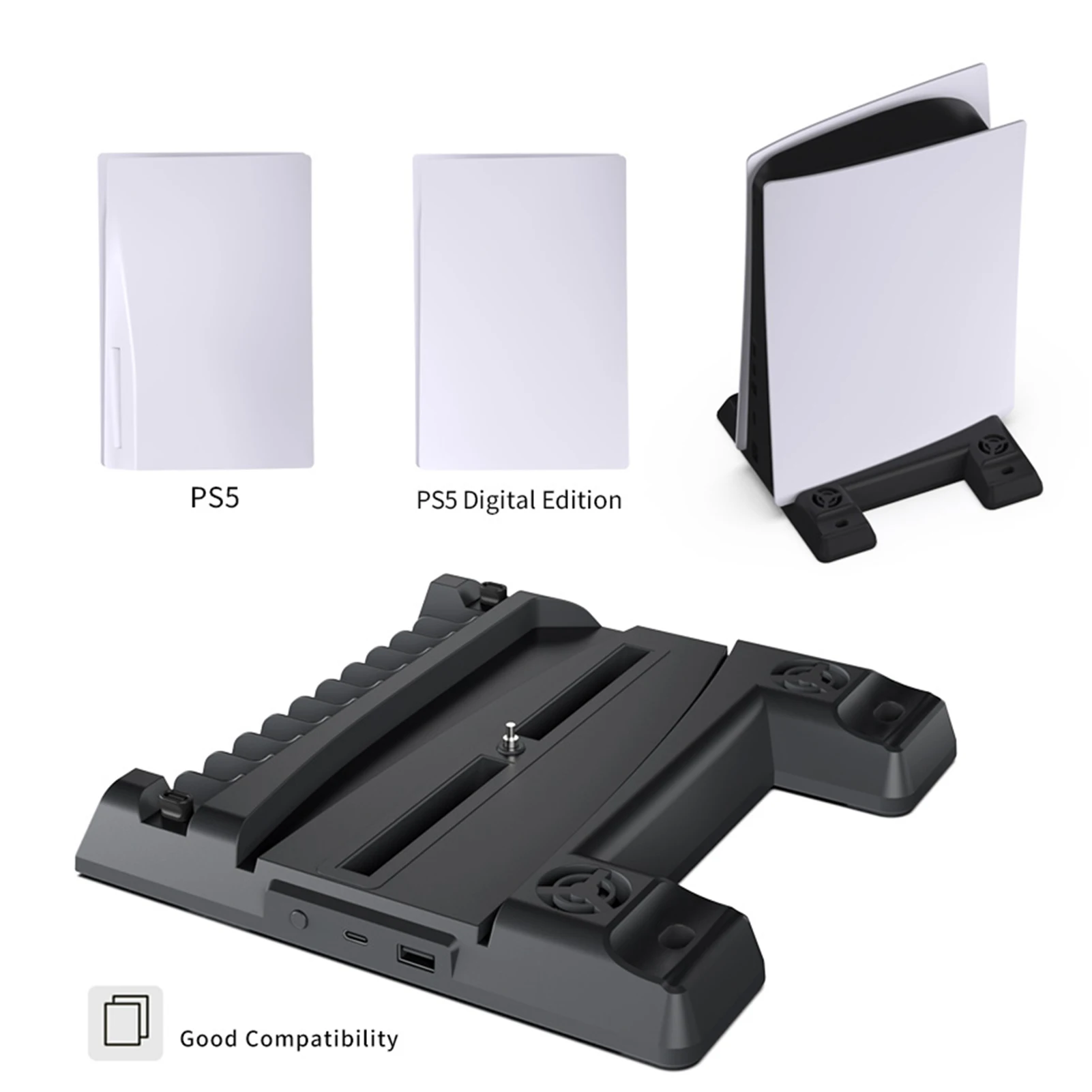 

For PS5 Vertical Stand With Cooling Fan Dual Controller Charger Console Charging Station Fan Cooler For SONY Playstation 5