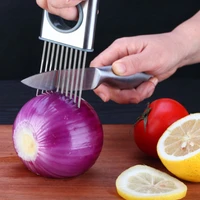 stainless steel onion needle onion fork vegetables fruit slicer cutter cutting safe aid holder kitchen accessories tools1