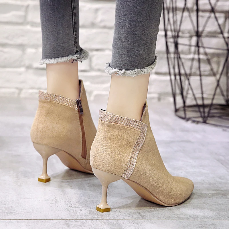 Женские ботинки коллекция 2019 года женские ботильоны обувь с острым носком