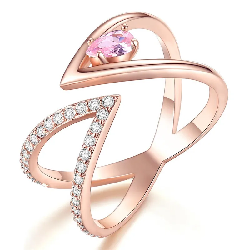 Rose Gold AAA+ CZ Cluster V Letter Open Size Ring with Cubic Zirconia image 5