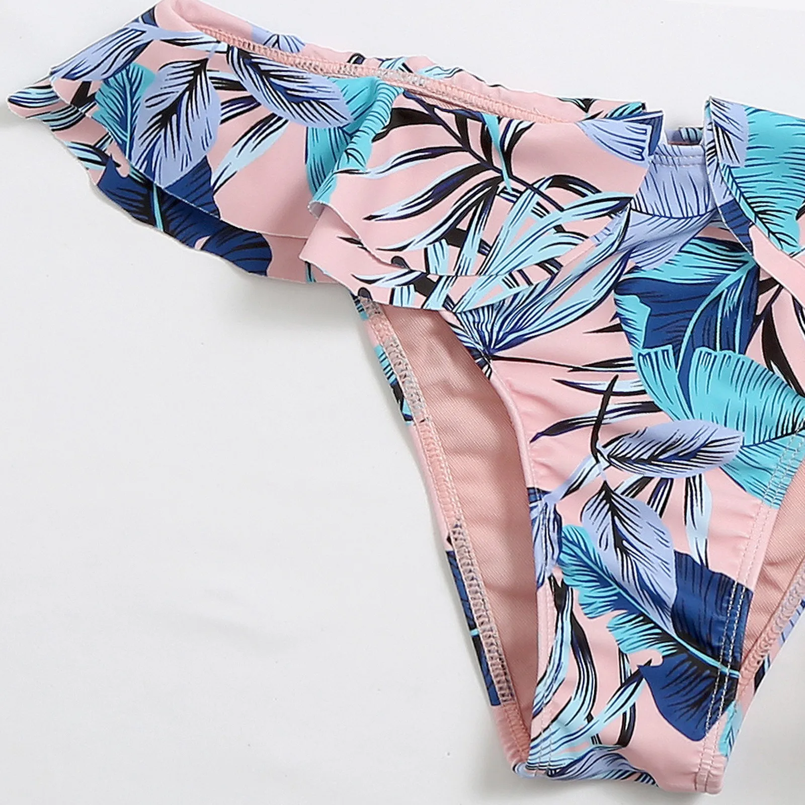 

2021 Women Swimsuit Fashion Prints Ruffles Sexy Backless High Waist Two-piece Set Lady Bikini Swimwear Female Ropa De Mujer