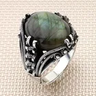 Камень лабрадорит 925 пробы серебро Винтажный стиль серебряное мужское кольцо коллекция оттоманка ручной работы ювелирные изделия, подарок для Него
