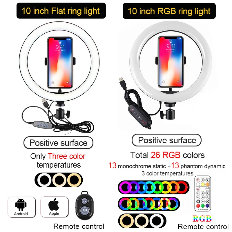26CM LED RGB Round Ring Lamp Photo Ringlight Photography Lighting Selfie Light With Tripod Holder BluetoothÂ RemoteÂ Youtube Video