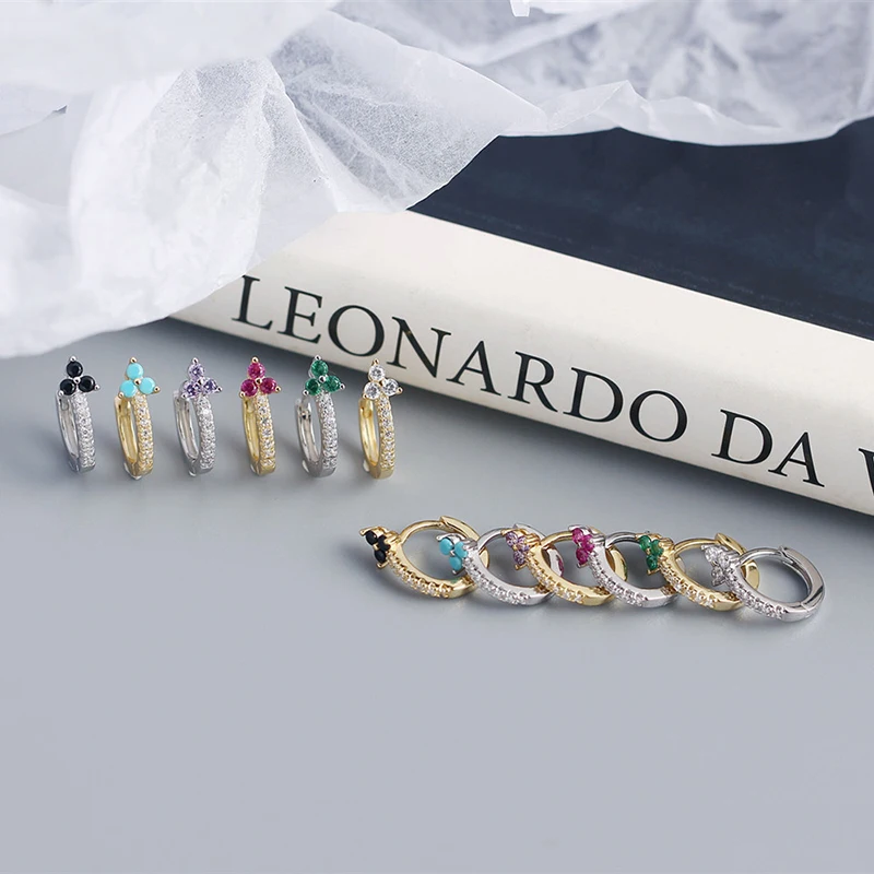 

PONYKISS Classic S925 Sterling Silver triangle Zircon Colorful Huggie Hoop Earrings for Women Party Fine Jewelry chic Accessory