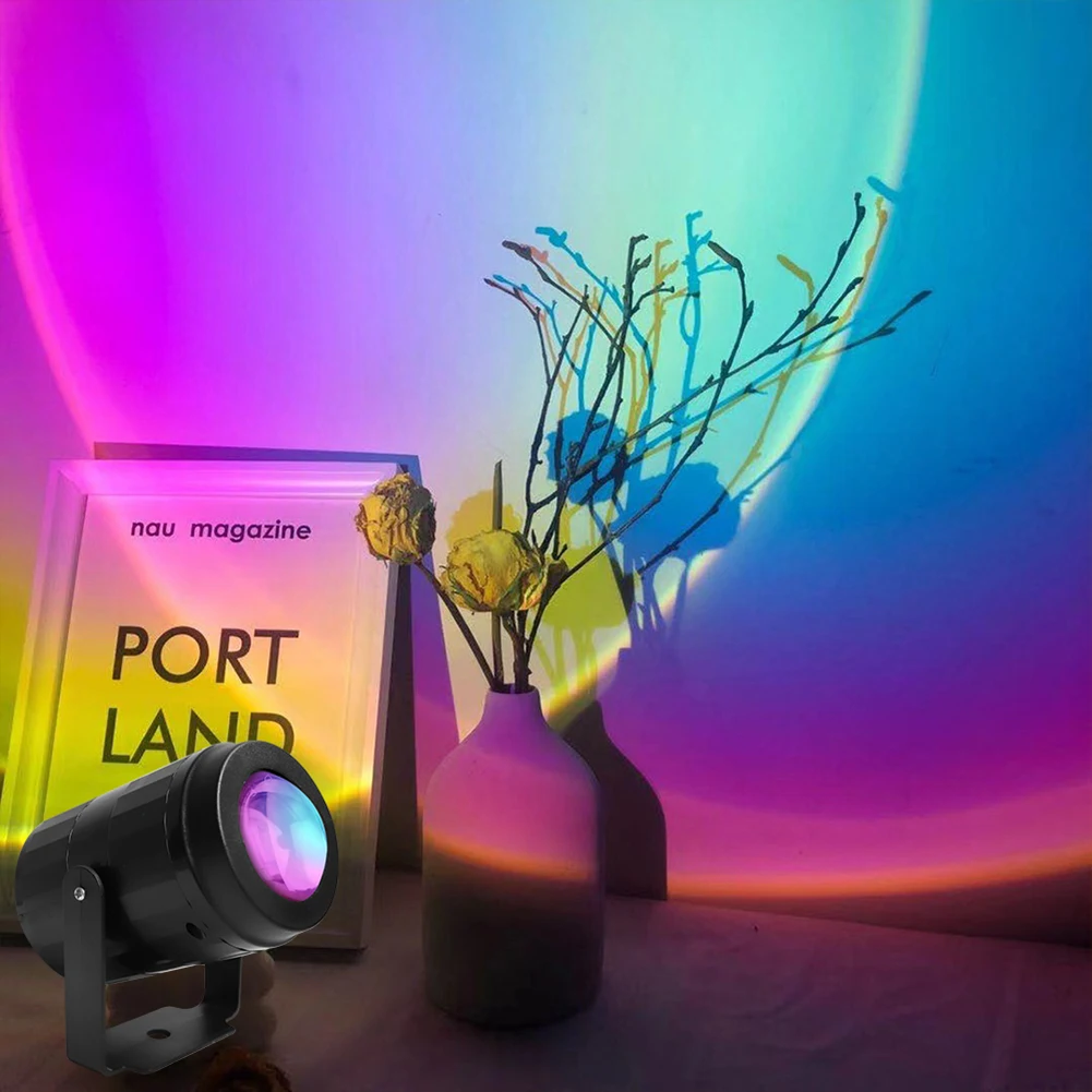 

Sunset Projector Lamp Rainbow Atmosphere Led Night Light for Home Bedroom Coffe shop Background Wall Decoration USB Table Lamp
