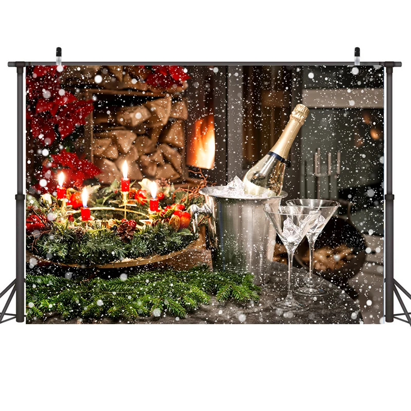 

Фон для фотосъемки Nitree, фон для фотостудии, Рождество, падающий снег, камин, шампанское, сосна, свеча, украшение для рождевечерние