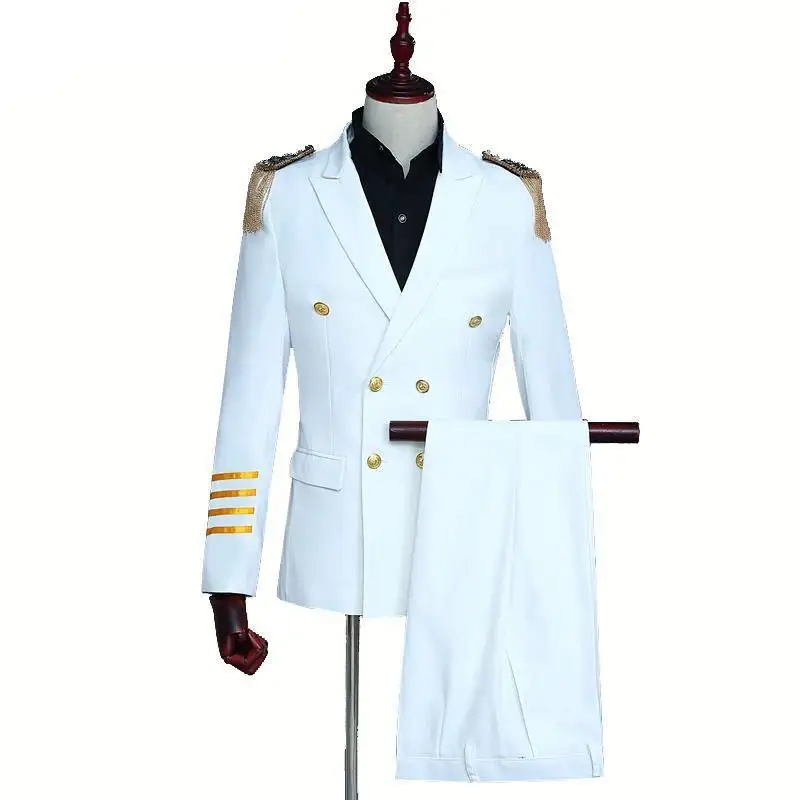 Мужской облегающий костюм капитана ветеранская форма Свадебный белый