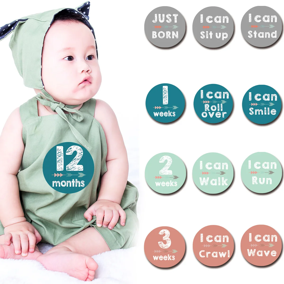 

Hot 12 Pcs Month Sticker Baby Photography Milestone Memorial Monthly Newborn Kids Commemorative Card Number Photo Props Gift