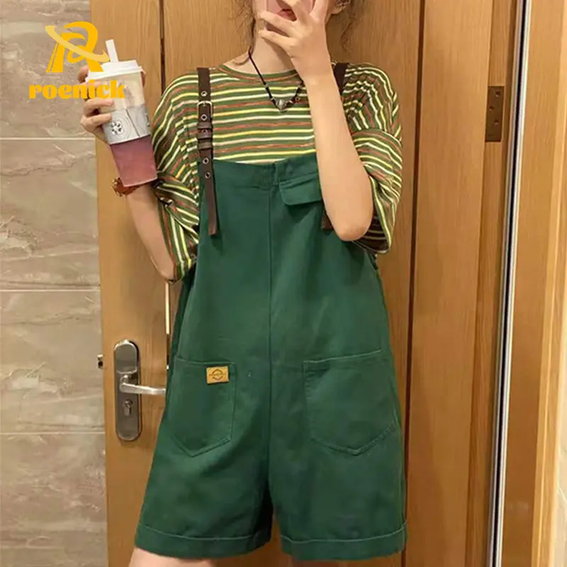 

ROENICK Women 2021 Summer New Casual Jumpsuits Students Korean Loose High Waist Wide Leg Shorts Fashion Chic Pants Playsuits