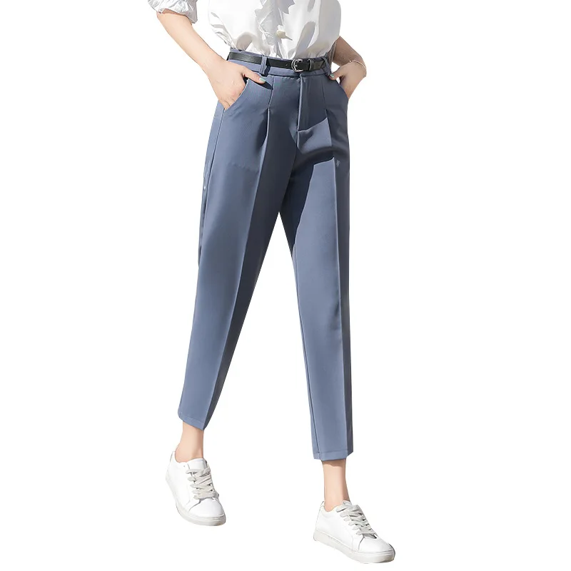 

2020 summer new suit pants women's Capris straight leg high waist large smoke pipe Korean formal black