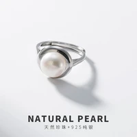 s925 sterling silver ring natural freshwater pearl opening simple personality fashion all matching female ring ornament