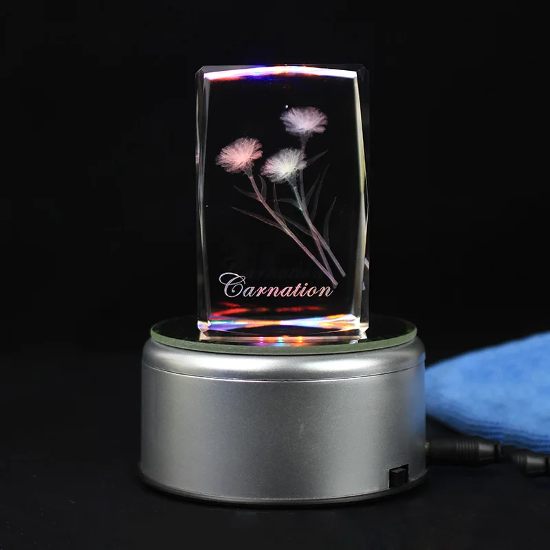 Горячая Мода дни матери подарки кристалл Гвоздика цветок 3D лазерная гравировка