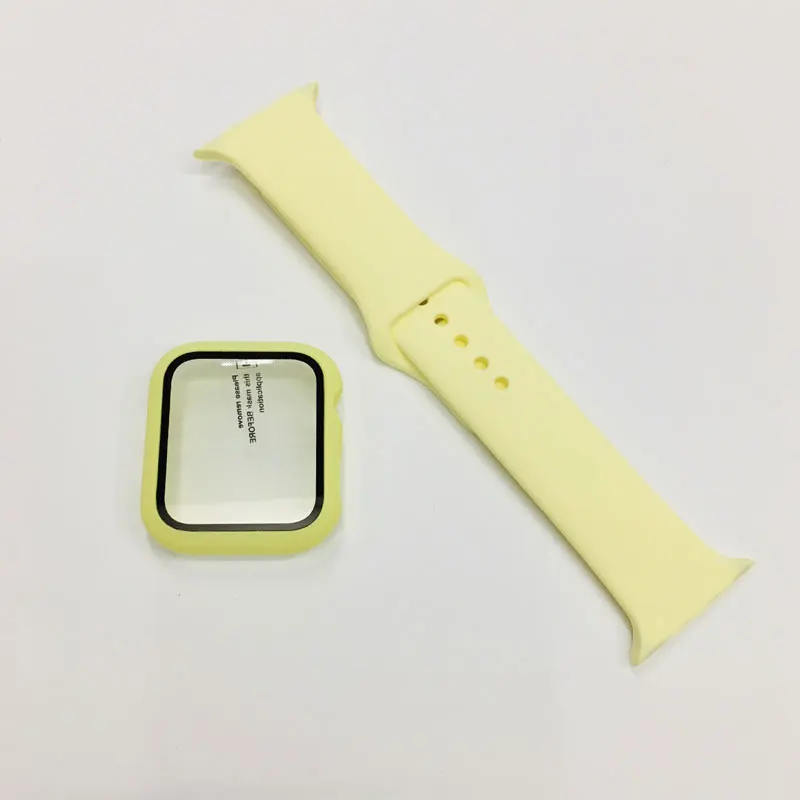 

Glass+Case+Strap For Apple Watch bracelet 44mm 40mm 38mm 42mm 44 mm Silicone smartwatch watchband for iWatch 3 4 5 6 se band