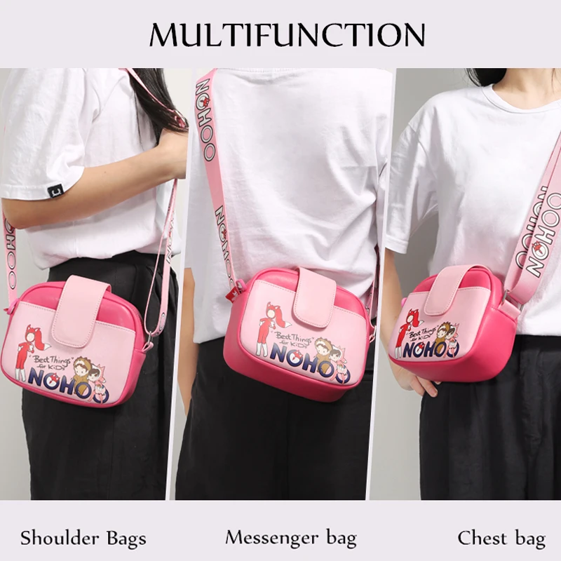 

NOHOO Children Shoulder Bags for Girls Mini Small Square Bag Handbag Letter Flap Simple Pu Leather Kids Brief Cute Crossbody Bag