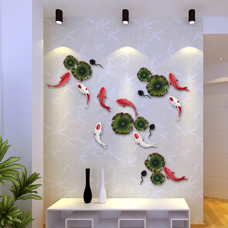 Китайский Стиль смолы 3D рыба из листьев лотоса стене висит украшения отеле