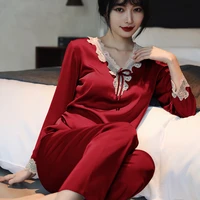 wholesale clothing vendors for women sets imitate silk pajamas for womens two piece sets thin longsleeved lace casual sleepwear