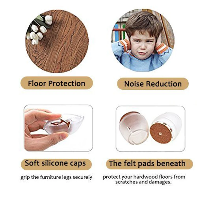 

12/24Pcs Chair Leg Caps Assorted Round Square Rectangle Silicone Floor Protector Furniture Table Feet Covers