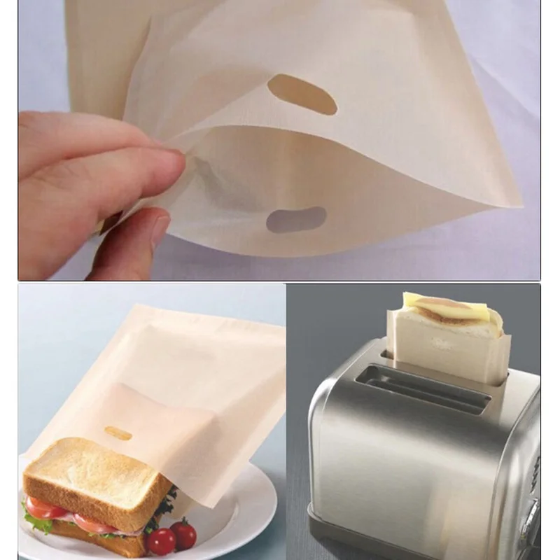 

2pcs Made Easy Reusable Non-stick Baked Toast Bread Bags For Grilled Cheese Sandwiches Toaster Bags Kitchen Accessories Cocina