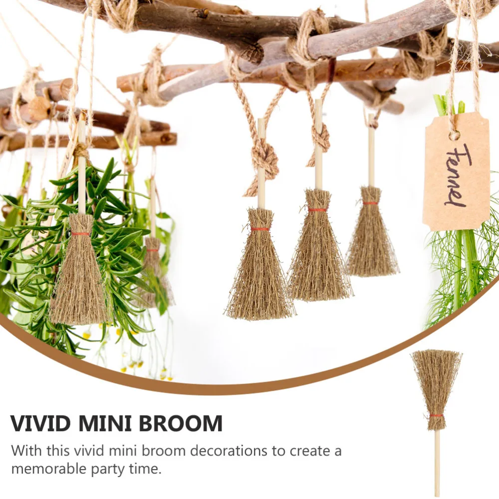 

24pcs Practical Small Broom Natural Palm Mini Broom Decorations with Red Rope