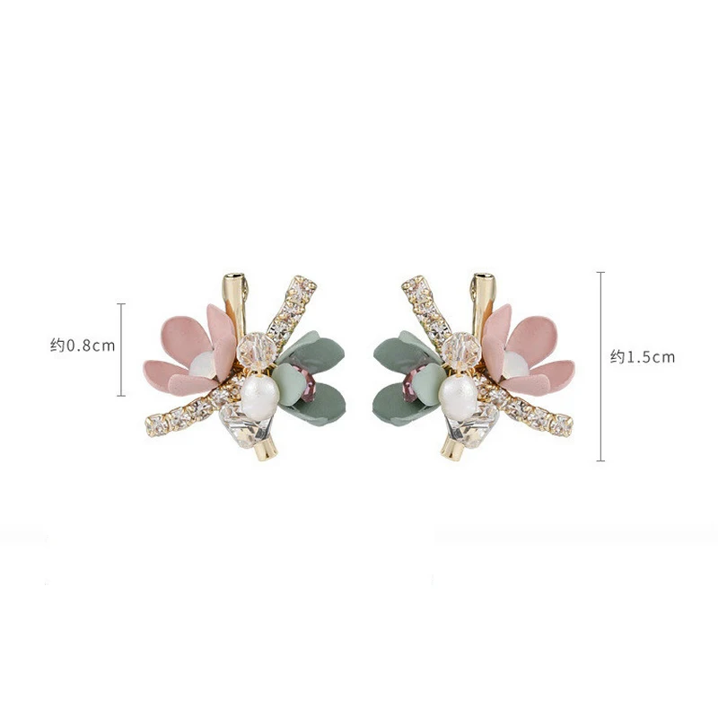 

New Korean Trendy Handmade Pink Sweet Flowers Stud Earrings For Women Rhinestone Crystal Jewelry Gifts Wedding Party Oorbellen