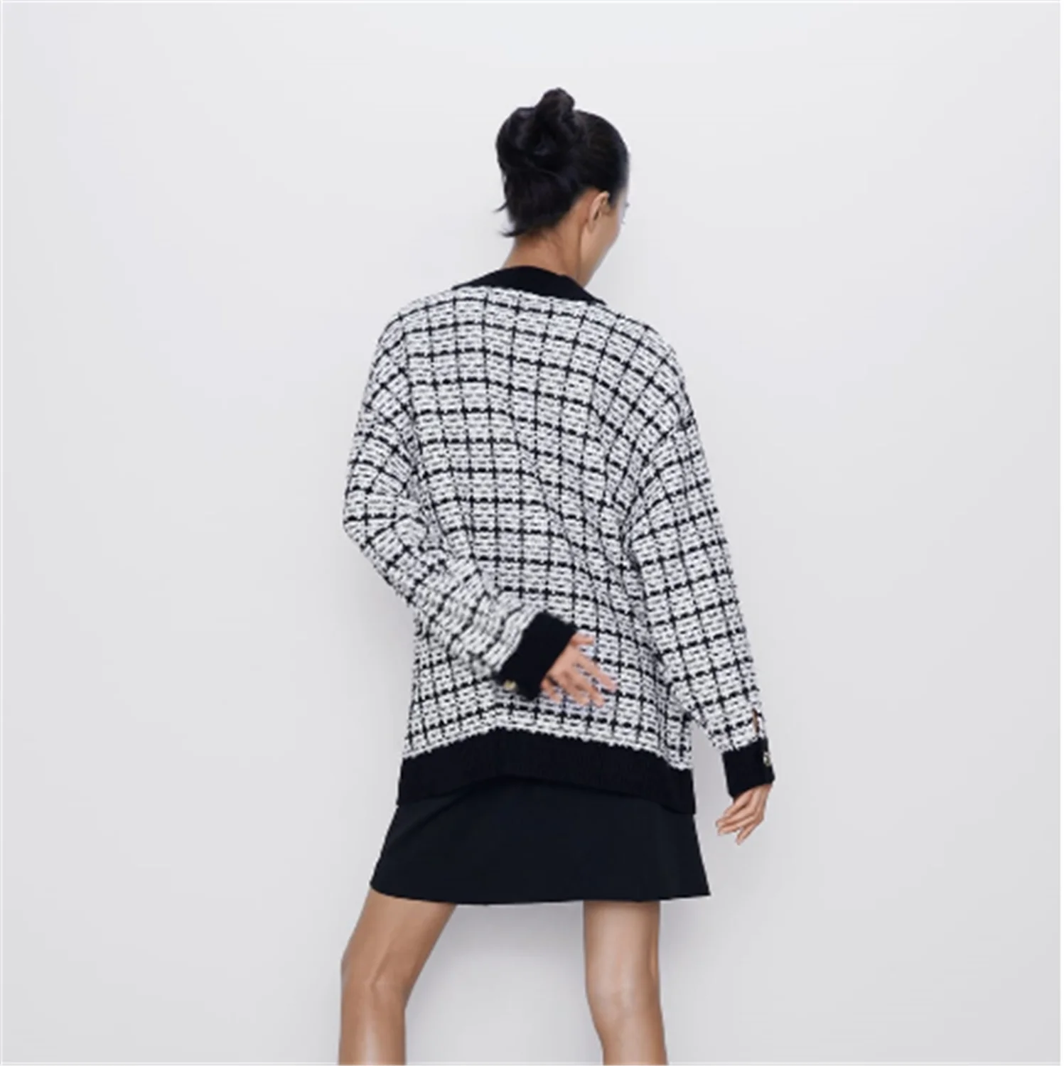 2019 ZA женский вязанный модный новый осенний зимний саржевый Свободный кардиган