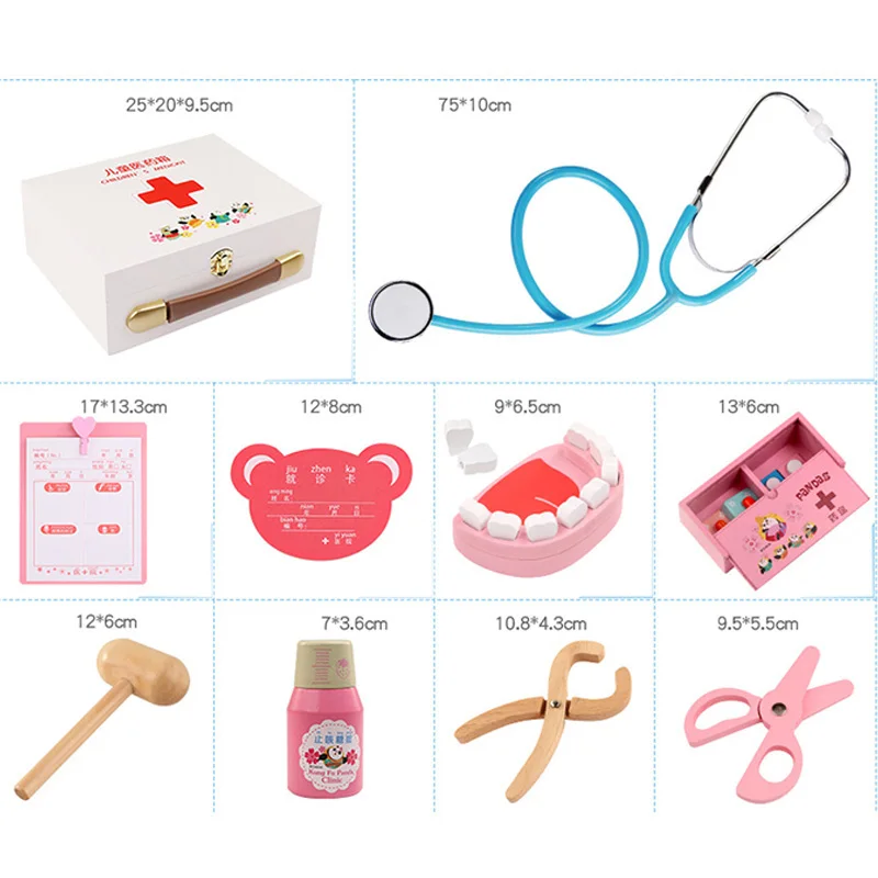 

Children's Toy Kit Injection Tool Wooden Simulation Real Life Medicine Box Girl Toys Gifts Home Stethoscope