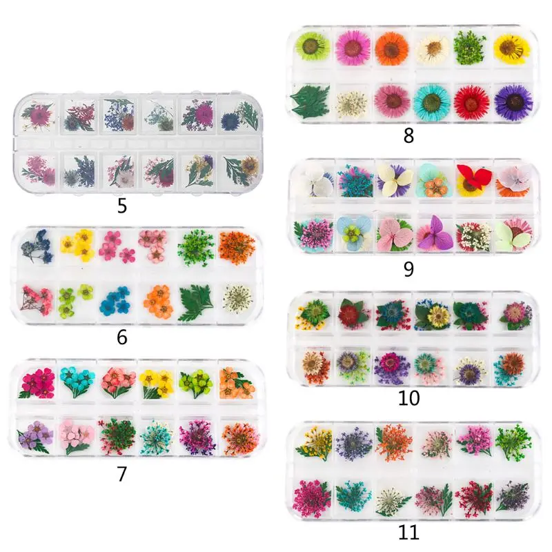

12Grid/Box Crystal Epoxy Filler Dry Flower Mixed Nail Stickers Decorations Craft H37C
