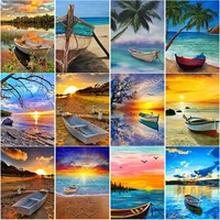 5d diy diamond painting sunset boat view diamond embroidery sea view cross stitch flower full square round drill home decor gift